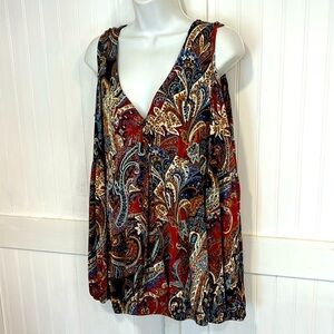 Venus; long sleeve, cold shoulder, V-neck,colorful, paisley, print size XL